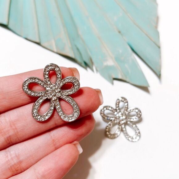 Silver flower diamond earrings #218 - Picture 4 of 4